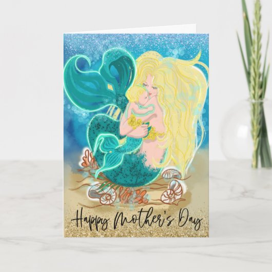 Happy Moederdag Mermaid Child Glitter Kaart (Voorkant)