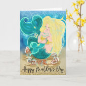 Happy Moederdag Mermaid Child Glitter Kaart (Gele Bloem)