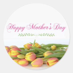 Happy Moederdag met gele en Oranje Tulips Ronde Sticker