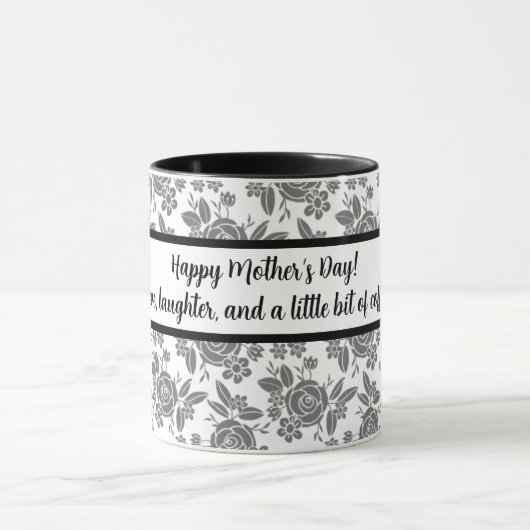 Happy Moederdag met Grijze Rozen Bloemenpatroon Mok (Midden)