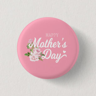 Happy Moederdag met roze rozen   Pin-Button Ronde Button 3,2 Cm