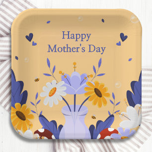 Happy Moederdag Modern Flowers Floral Botanical Papieren Bordje