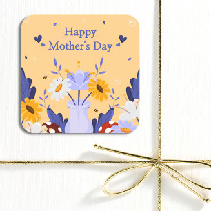 Happy Moederdag Modern Flowers Floral Botanical Vierkante Sticker