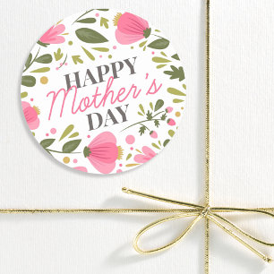 Happy Moederdag Modern Pink Floral Botanical Ronde Sticker