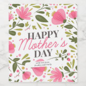 Happy Moederdag Modern Pink Floral Botanical Wijn Etiket (Enkel label)
