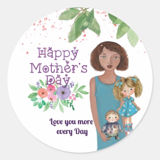HAPPY MOEDERDAG | Moeder & kinder Ronde Sticker (Voorkant)