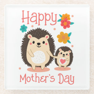 Happy Moederdag Mom en Baby Hedgehog Glazen Onderzetter