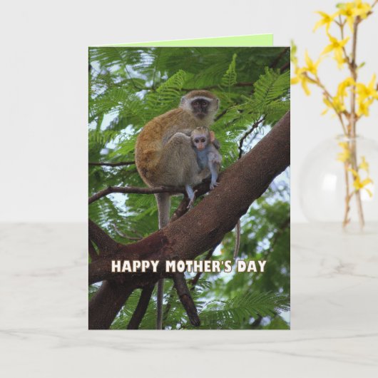 Happy Moederdag Monkey Moeder and Child Humor Kaart (Gele Bloem)
