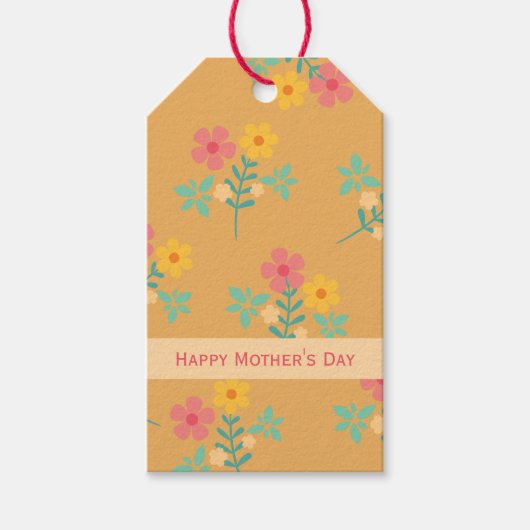 Happy Moederdag Mustard Retro Daisy Bouquet Cadeaulabel (Voorkant)