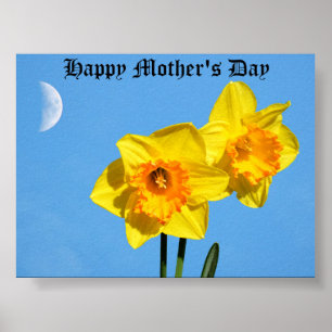 Happy Moederdag narcissen gouden medaille bloemen Poster