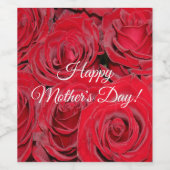 Happy Moederdag of Jouw tekst Red Roses Floral Wijn Etiket (Enkel label)