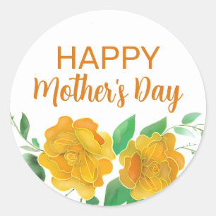 Happy Moederdag Oranje Rozen Floral Ronde Sticker