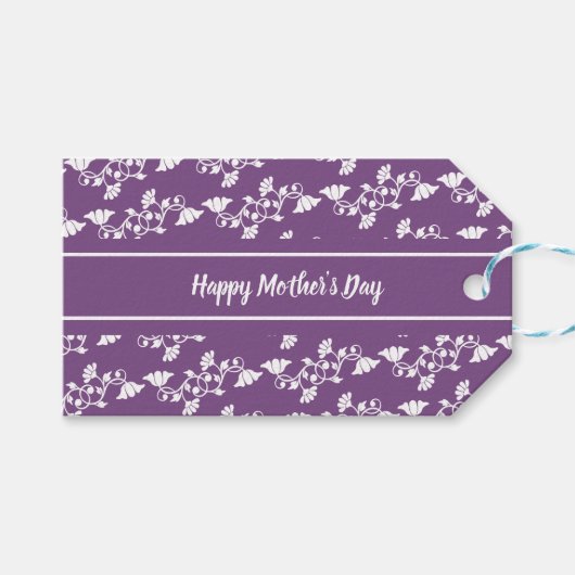 Happy Moederdag Paars en White Flowers Cadeaulabel (Voorkant (Horizontaal))