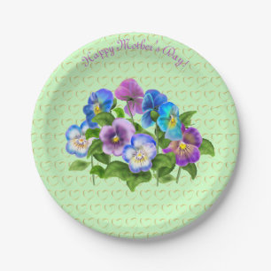 Happy Moederdag Pansy Violet Flowers Waterverf Papieren Bordje