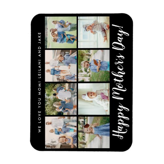 Happy Moederdag Photo Collage Custom Black Magneet (Verticaal)