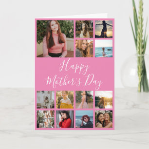 Happy Moederdag Photo Collage Pink en White Kaart