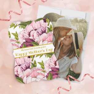Happy Moederdag Photo Gold Pink Peony Floral Feestdagenkaart