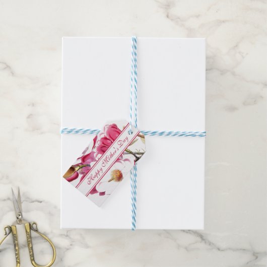 Happy Moederdag Pink Floral script Cadeaulabel (Met Touw)