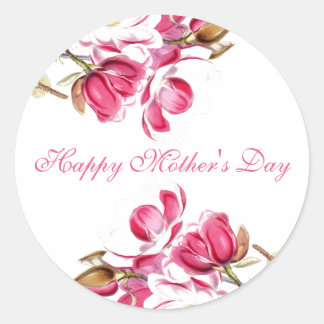 Happy Moederdag Pink Floral script Ronde Sticker