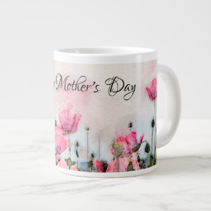Happy Moederdag Pink Floral Waterverf Extra Grote Beker
