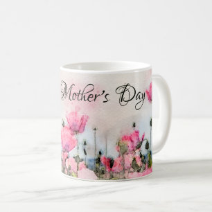 Happy Moederdag Pink Floral Waterverf Koffiemok