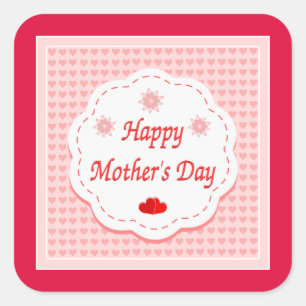 "HAPPY MOEDERDAG" PINK HEARTS VIERKANTE STICKER
