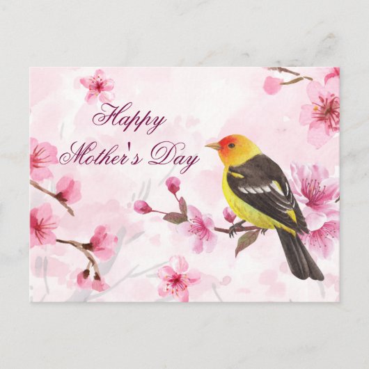 Happy Moederdag Pink Waterverf Cherry Blossom Briefkaart (Voorkant)