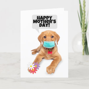 Happy Moederdag Puppy in gezichtsmasker met bloeme Feestdagen Kaart