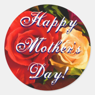 Happy Moederdag Red Yellow Rose Ronde Sticker