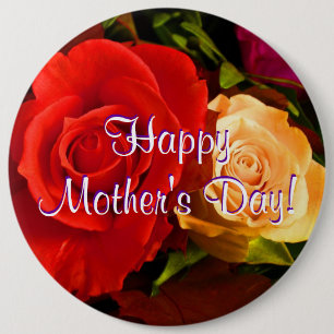 Happy Moederdag Red Yellow Roses Ronde Button 6,0 Cm