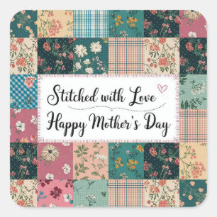 Happy Moederdag - Retro Schattige Quiltpatroon Vierkante Sticker