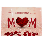Happy Moederdag Roos Heart Bouquet Large Cadeautasje (Achterkant)