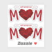 Happy Moederdag Roos Heart Bouquet Sticker (Vel)