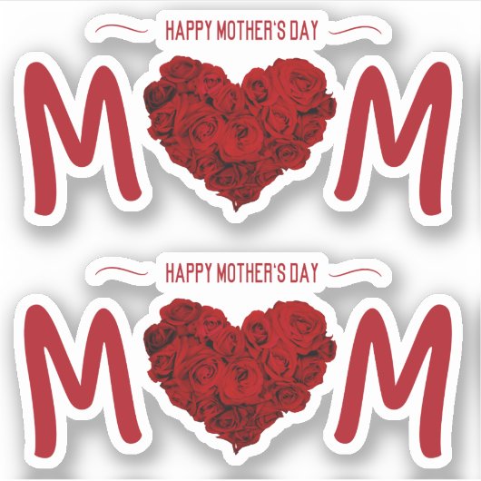 Happy Moederdag Roos Heart Bouquet Sticker (Voorkant)