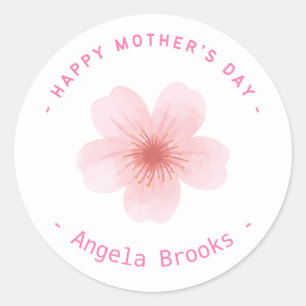 Happy Moederdag roze bloem wit Ronde Sticker
