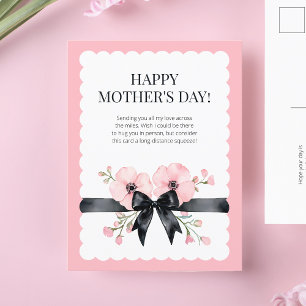 Happy Moederdag Roze Bloemen Elegante Bow Scallop Feestdagenkaart