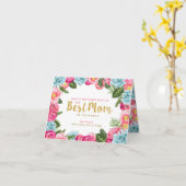 Happy Moederdag Roze & Blue Flowers Lijst Kaart (Gele Bloem)