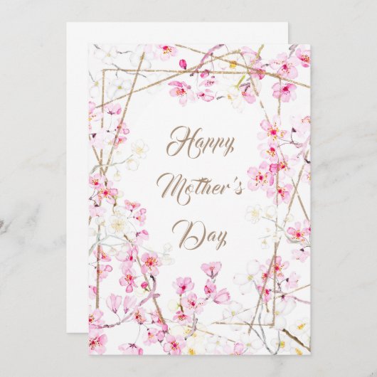 happy moederdag roze cherry blossom card kaart (Voorkant / Achterkant)