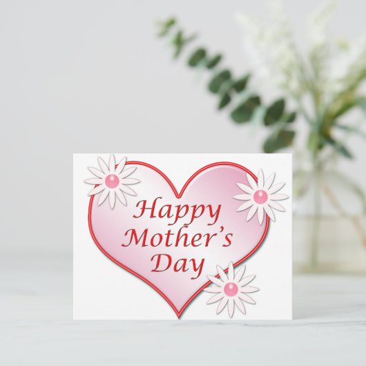 Happy Moederdag roze hart Briefkaart (Staand voorkant)