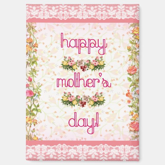 Happy Moederdag Roze Kant Stijl Magneet (Voorkant)