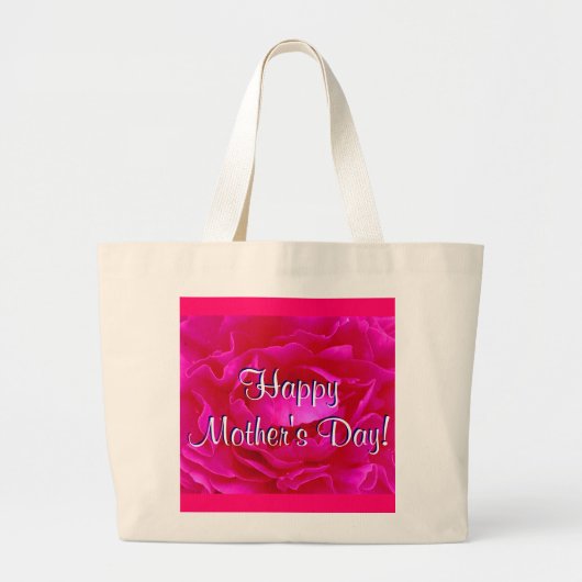 Happy Moederdag Roze Rose Grote Tote Bag (Voorkant)