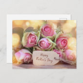 Happy Moederdag roze Roses Briefkaart (Voorkant / Achterkant)