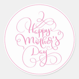 Happy Moederdag roze script Ronde Sticker