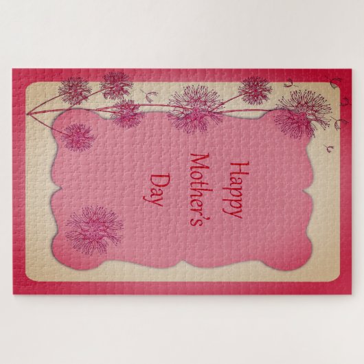 Happy Moederdag roze sierstrim en Dandelion Seeds Legpuzzel (Horizontaal)