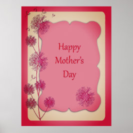 Happy Moederdag roze sierstrim en Dandelion Seeds Poster