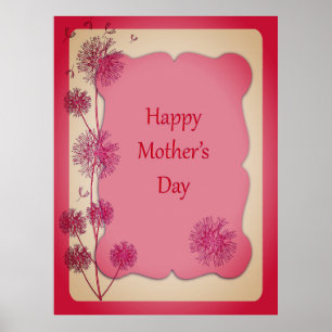 Happy Moederdag roze sierstrim en Dandelion Seeds Poster