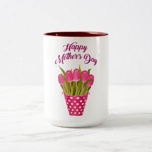 Happy Moederdag roze Tulips Tweekleurige Koffiemok
