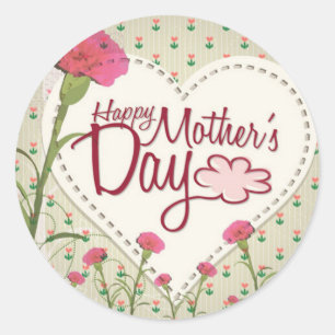Happy Moederdag - Roze Vintage Ronde Sticker