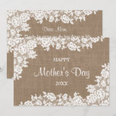 Happy Moederdag | Rustic Burlap & White Lace Kaart (Voorkant / Achterkant)
