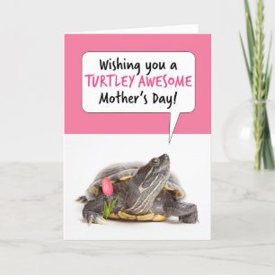 Happy Moederdag Schattigee schildpad met tulp Humo Feestdagen Kaart